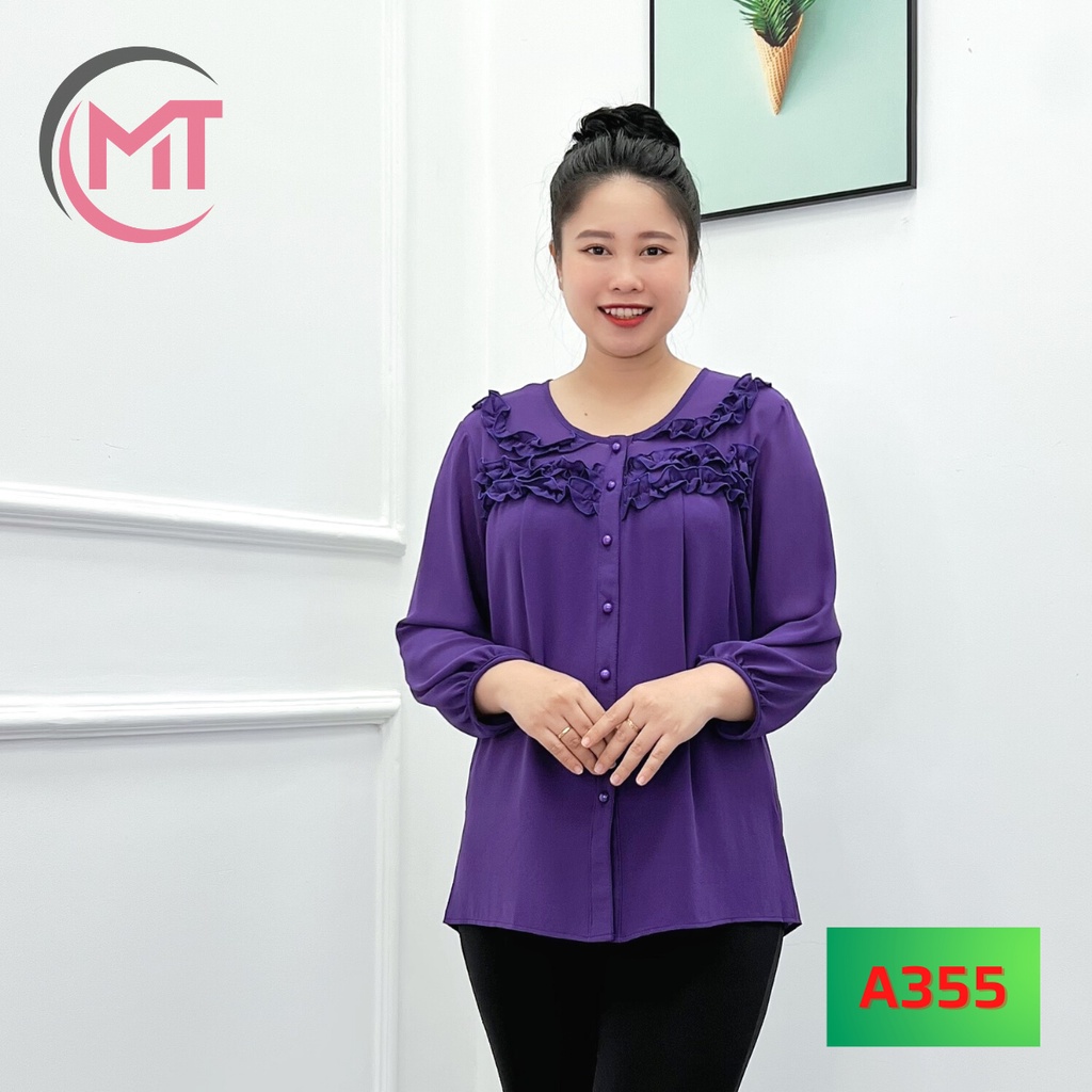 Ảnh Áo Trung Niên MAI THY A355, Mẫu Sơ Mi Nữ Bigsize Tặng Mẹ Cổ Bèo Đính Nhiều Nút Trang Nhã | Thời Trang Trung Niên U40 2