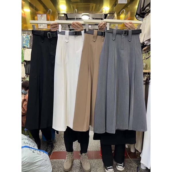 (Tặng kèm belt) Chân váy dáng A cài cúc xếp ly xoè dài the.sweaterweather TSW (ảnh thật)