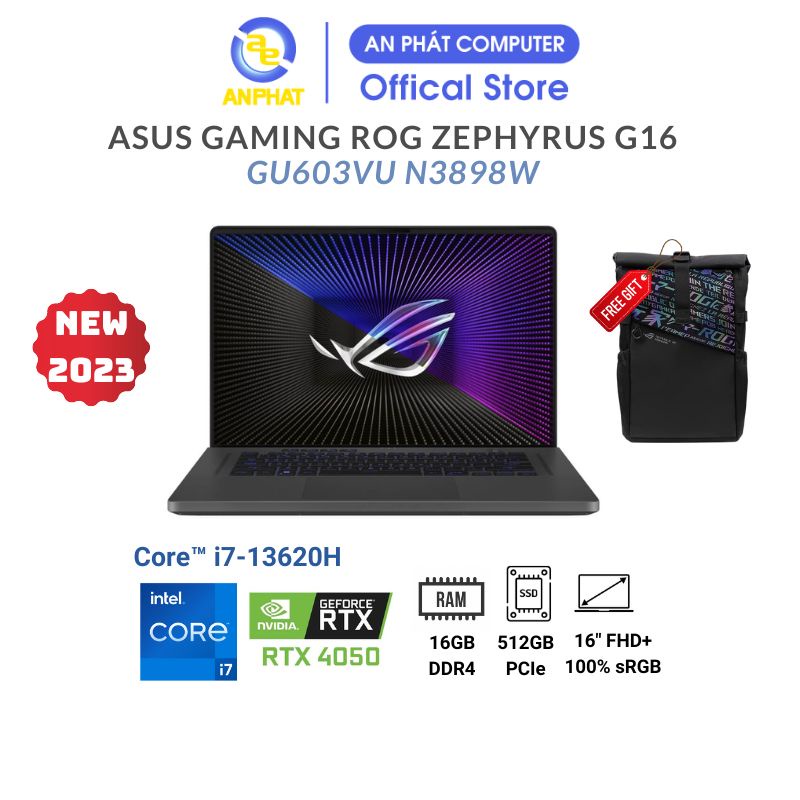 [Mã ELCL12 giảm 12% đơn 10TR] Laptop Asus Gaming ROG Zephyrus G16 GU603VU N3898W (Core i7-13620H & RTX 4050 6GB)