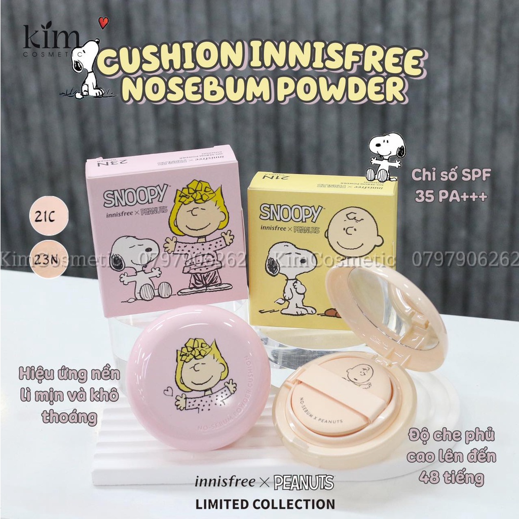 CUSHION INNISFREE & PEANUTS SNOOPY NO SEBUM POWDER SPF50 +++ Shopee