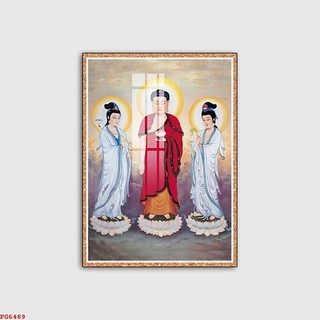 Tranh Treo Tường Phật Giáo Tây Phương Tam Thánh Tiếp Dẫn - Tranh Laminate Tráng Gương (60x90cm)