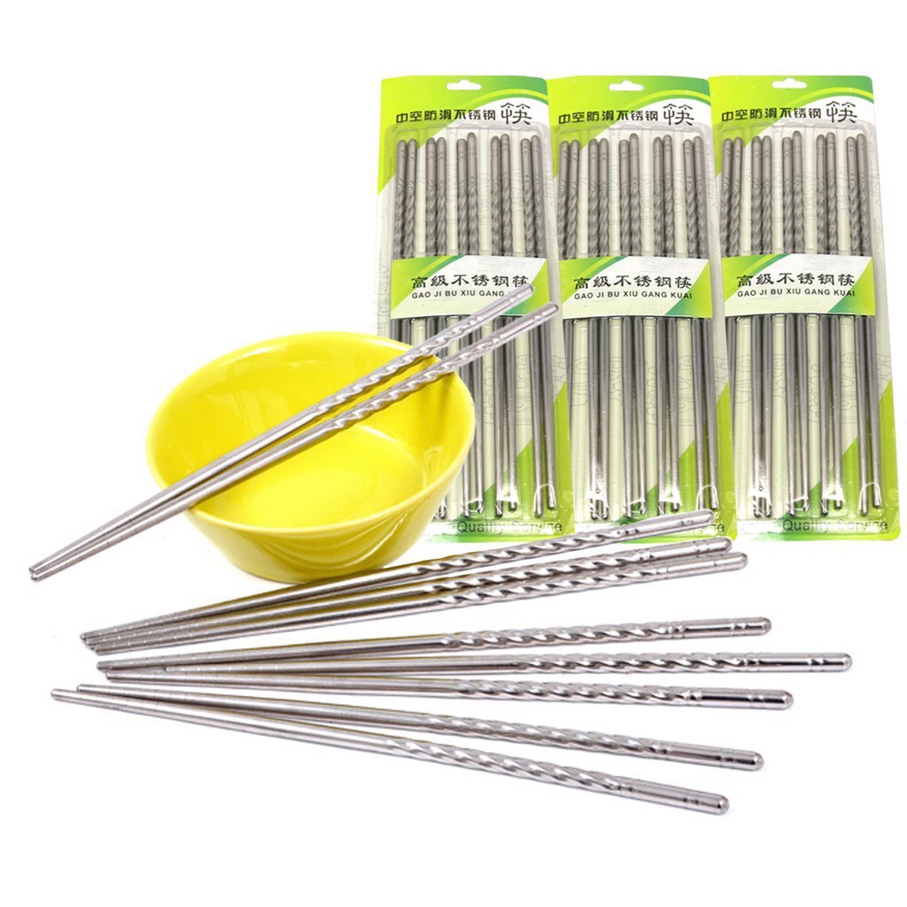 Bộ 5 đôi Đũa inox xoắn ăn cơm tiện lợi siêu rẻ