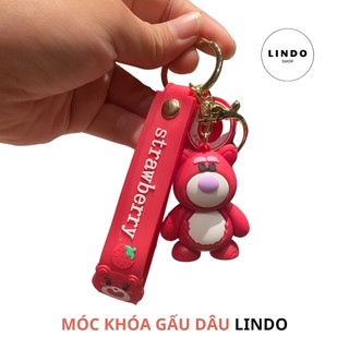 Móc Khóa Gấu Dâu LINDO, quà tặng đáng yêu, Móc Khóa Dễ Thương, Xinh Xắn, Treo Balo, Cặp