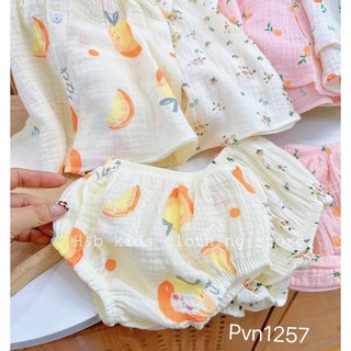 [Hàng thiết kế] Bộ bé gái siêu xinh vải Xô Muslin, đồ bộ cộc tay mùa hè - áo babydoll kèm quần chip Style Hàn Quốc