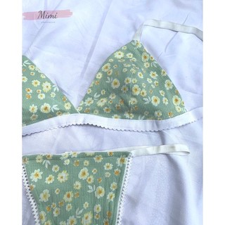 (Shop gửi Set trái tim) Set đồ lót áo bralette contton hoa nhí không gọng, mút