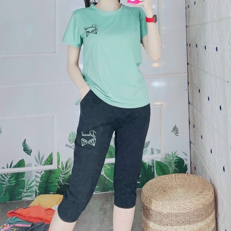 Đồ Bộ Nữ Mặc Nhà Bigsize 43-85kg ESHOP Thun Cotton Quần Lửng Ngố Mùa Hè Đi Chơi Trung Niên AD13