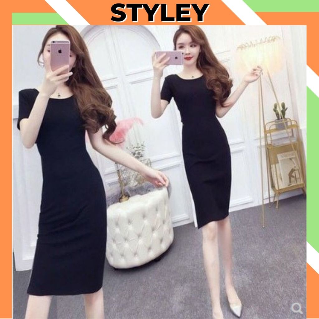 Đầm body nữ tay ngắn tôn dáng xẻ tà gợi cảm phong cách hàn quốc, Váy nữ khoét lưng trẻ trung V001