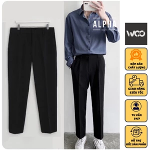 Quần tây nam hàn quốc WoO dáng baggy suông đen, kem vải tuyết mưa loại 1 dày dặn mềm mại không nhăn nhàu thương hiệu WOO