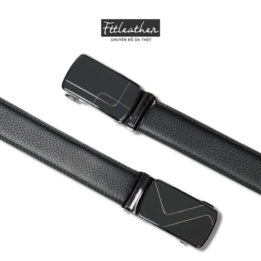 Thắt lưng nam da bò khóa tự động cao cấp chống rỉ màu đen sang trọng thời trang có bảo hành FTT Leather DF2204