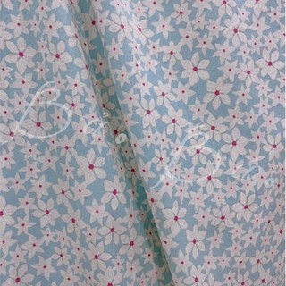 Vải Linen Bột In Hoa Nền Xanh Biển Pastel Mềm Rũ Khổ 1m35