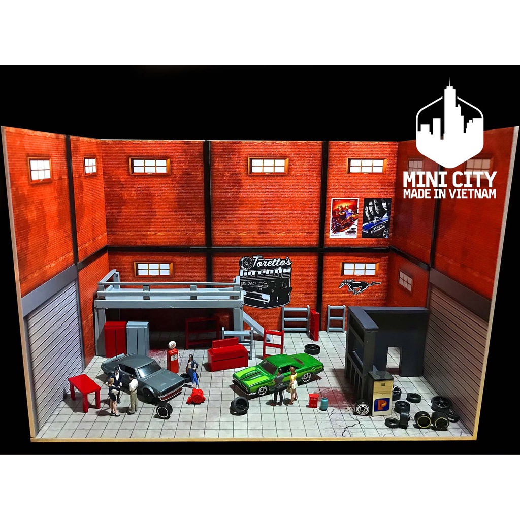 Garage kiểu Mỹ 1:64 mô hình (có đèn led)