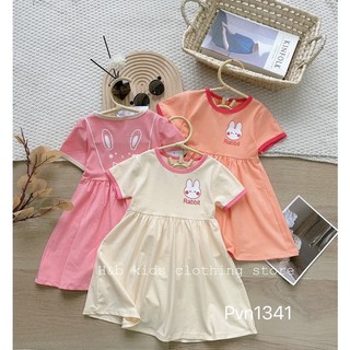 [10-20kg] Váy bé gái in hình thỏ xinh xắn - đầm xòe babydoll cộc tay vải cotton mềm mát, thời trang trẻ em mùa hè