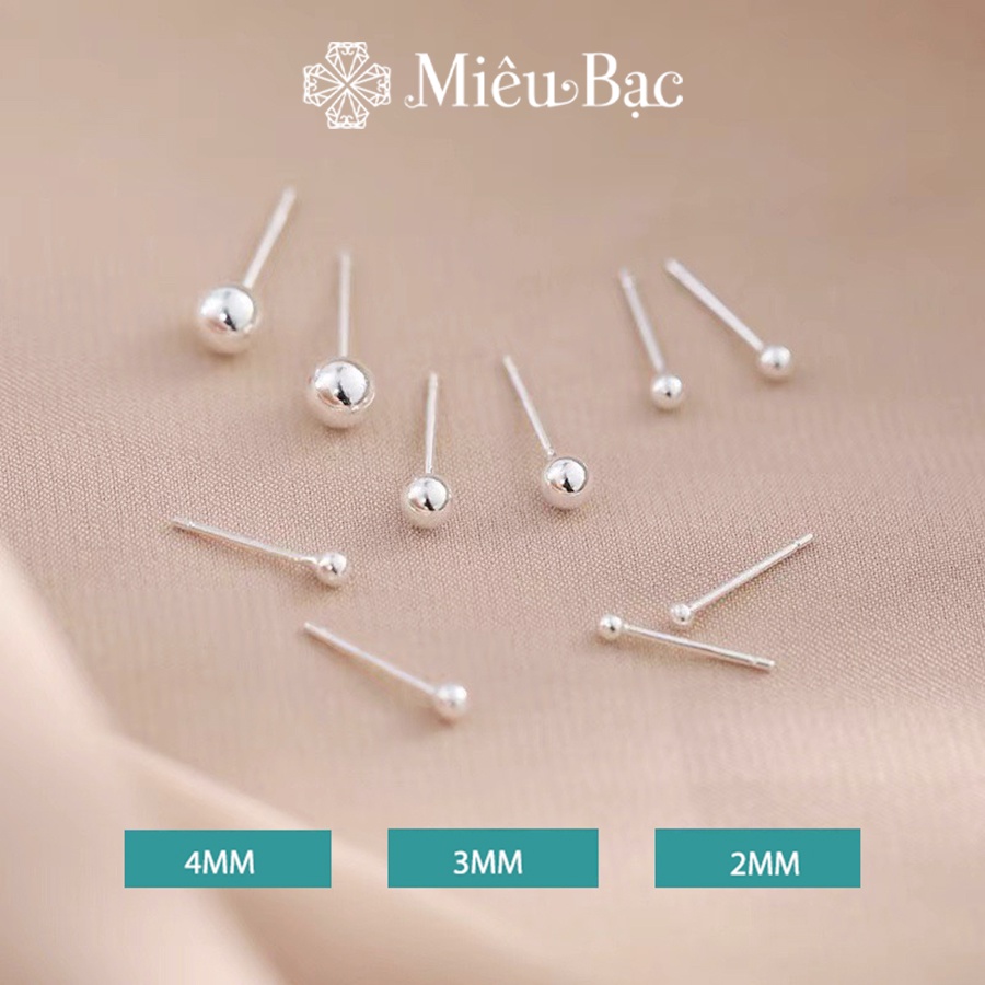 Ảnh Bông tai bạc nữ bi tròn unisex Miêu Bạc khuyên tai nam nữ bi chất liệu bạc S925 thời trang phụ kiện trang sức B000061 2