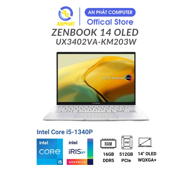 Laptop Asus Zenbook 14 OLED UX3402VA-KM203W (Core I5-1340P & 14 inch OLED WQXGA+)