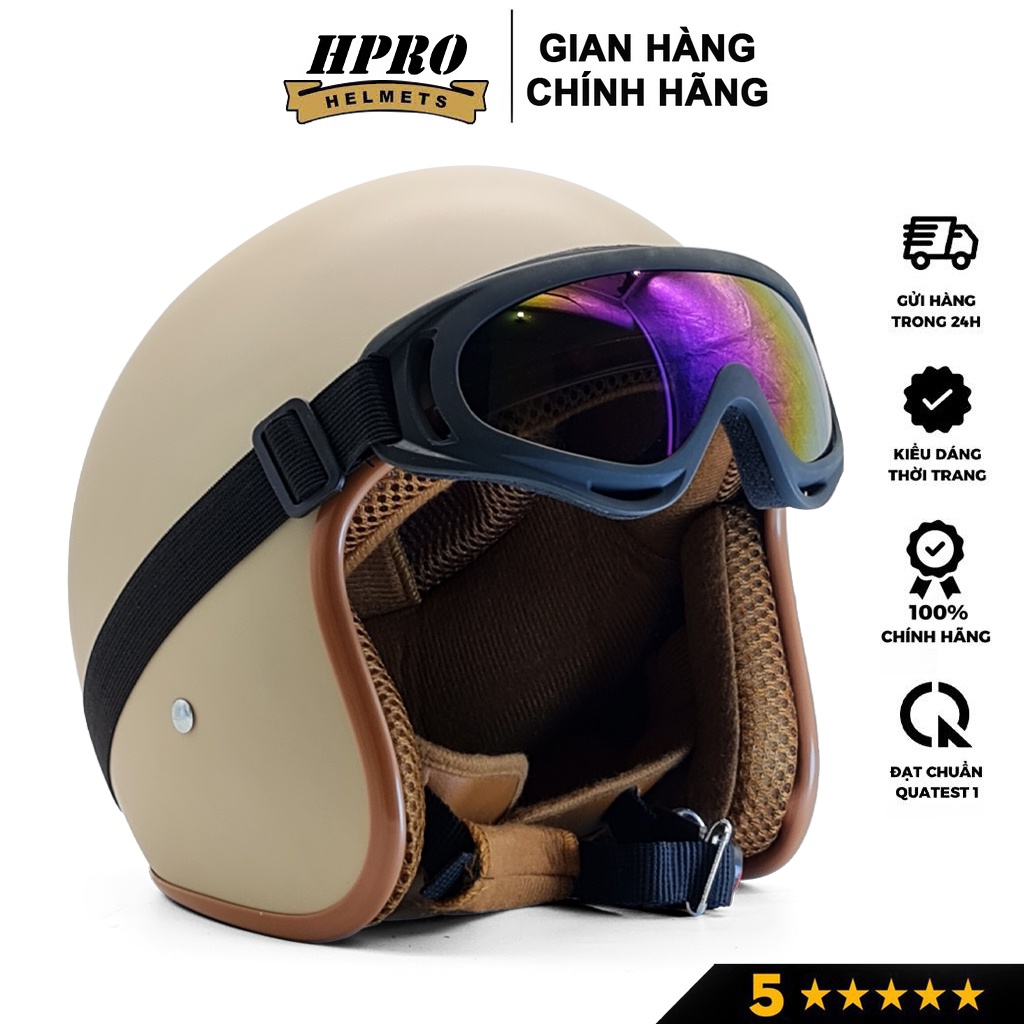 Ảnh Mũ bảo hiểm 3/4 đầu Sundy Helmets, màu kem sữa mờ, sang trọng, tinh tế, Freesize (54-58cm) kèm kính UV, phi công 4
