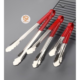Kẹp Inox Chuôi Đỏ Gắp Thức Ăn, Đồ Nướng, Chiên Rán - Dụng Cụ Gắp Đồ Nóng Cam Homeware