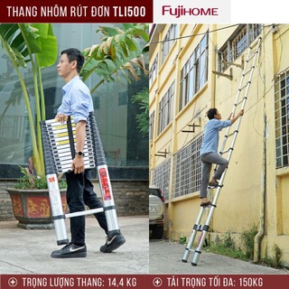 Thang nhôm đơn rút gọn, nhập khẩu FUJIHOME TLI500 cao 5m - Hợp kim nhôm cao cấp - Bảo hành 24 tháng
