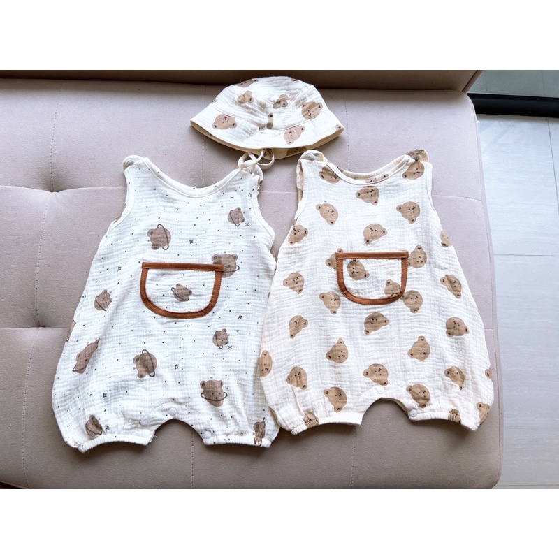 Bodysuit Kèm Mũ Xô Muslin Cho Bé Trai/ Bé Gái Siêu Hot Liena'S Closet