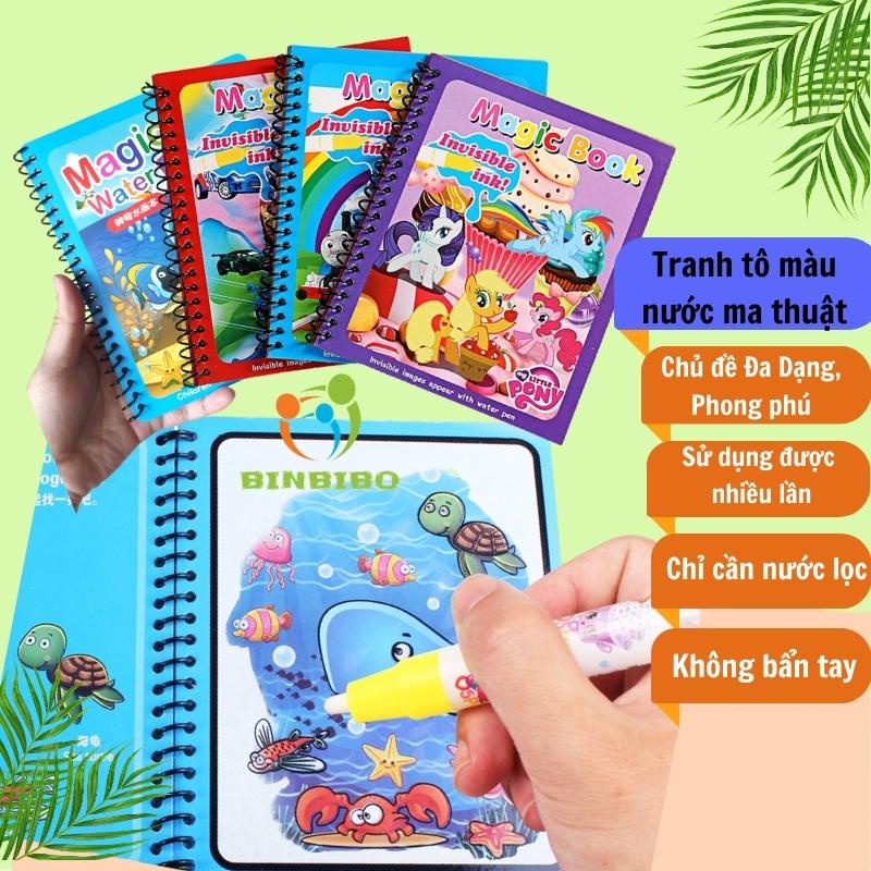 Tranh tô màu nước thần kỳ (Tặng Bút) chỉ cần dùng nước và tái sử dụng được nhiều lần cho bé - Binbibo