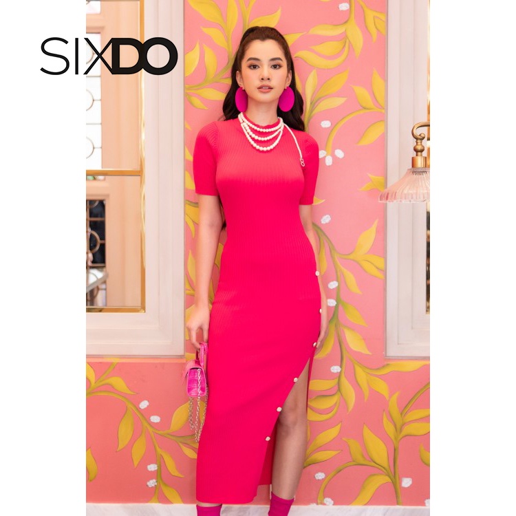 Đầm len dài xẻ tà đùi phối cúc thời trang SIXDO Split-side Midi Knit Dress