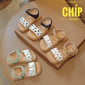 sandal bé gái dép quai hậu cho bé đi học đi chơi nhún bèo chấm bi điệu đà công chúa đế chống trượt QCCC có hộp M218
