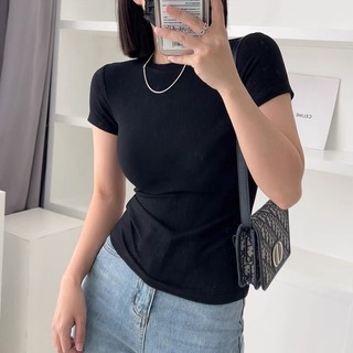 Áo Thun BabyTee Nữ Tay Ngắn Ôm Body Cổ Tròn Thun Gân Áo Thun Tay Ngắn Form Dài Cổ Tròn TN01 Rusy