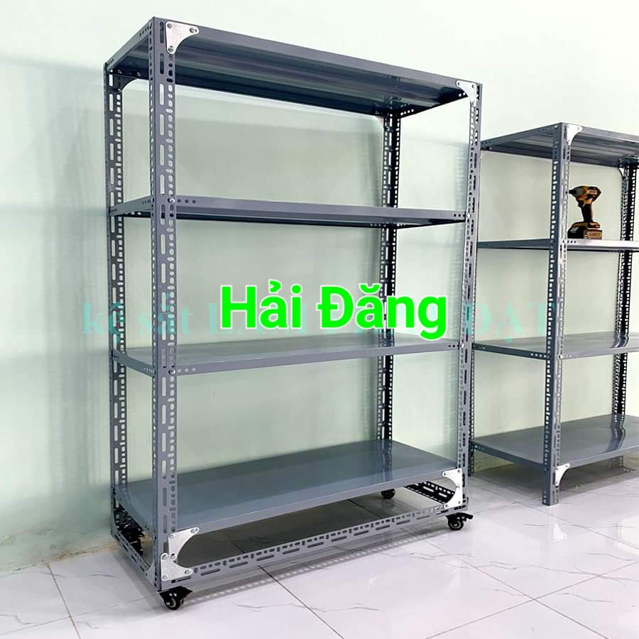 KỆ SẮT V LỖ 4 TẦNG (CÓ BÁNH XE) RỘNG 40CM X DÀI TỪ 60CM ĐẾN 150CM X CAO ...