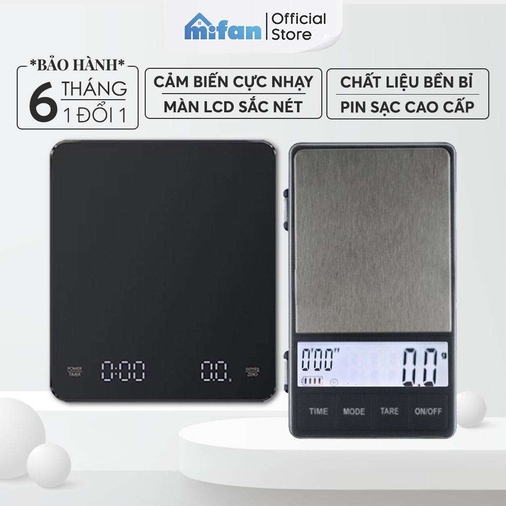 Cân Điện Tử Mini Pha Cà Phê MIFAN Coffee Scale 0.1g - 3kg - Có đồng hồ đếm giờ, chịu nhiệt cao, nhỏ gọn, siêu chính xác