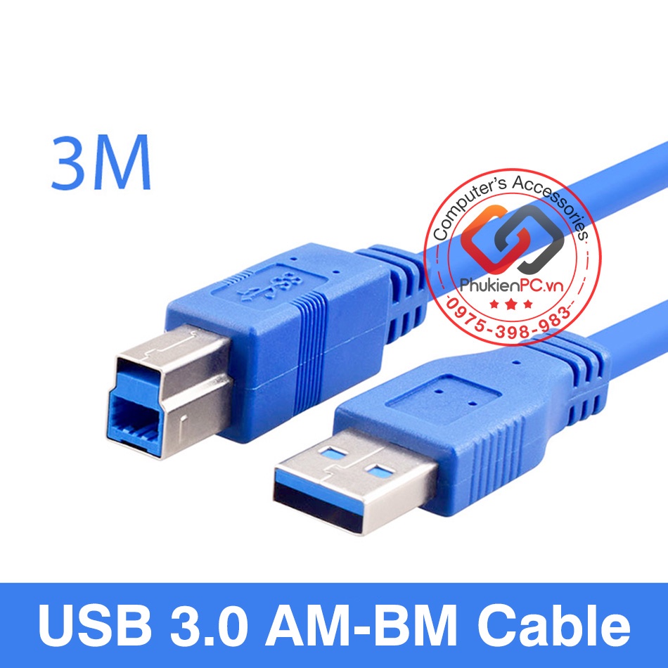 Cáp USB 3.0 Type A to Type B ( AM-BM ) dài 3m Nối máy tính PC, laptop ...