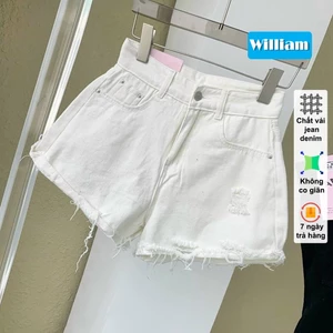 Short jean nữ trắng vải kaki lai tua rách dễ thương cá tính, dễ phối đồ William - AT228