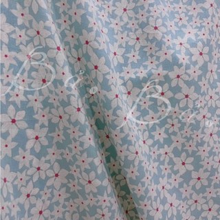 Vải Linen Bột In Hoa Nền Xanh Biển Pastel Mềm Rũ Khổ 1m35