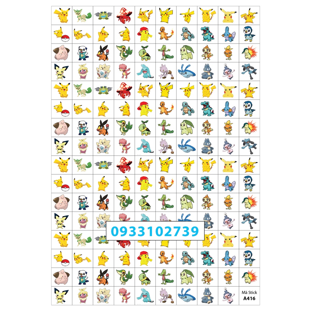 10 tờ sticker khen thưởng PIKACHU 65k - 159 Stick/ tờ - Mã A16-10 ...