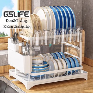 Gslife Kệ Úp Chén Bát  2 Tầng Có Khay Hứng Nước Kệ Gấp Gọn Nhà Bếp Đa Năng Phong Cách Châu Âu