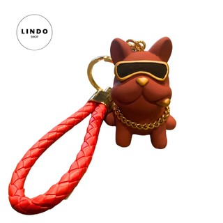 Móc Khóa Chó Bull Đeo Kính Cute Siêu Ngầu LINDO - Móc Khóa Dễ Thương, Xinh Xắn, Treo Balo, Cặp