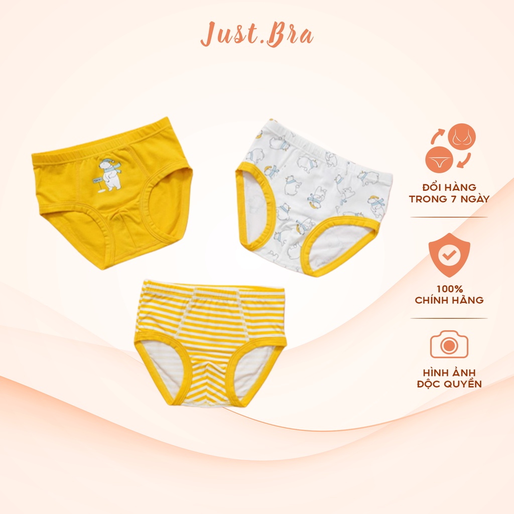 Set 3 quần chip trẻ em Just Bra họa tiết gấu trắng đáng yêu cho bé QKset03