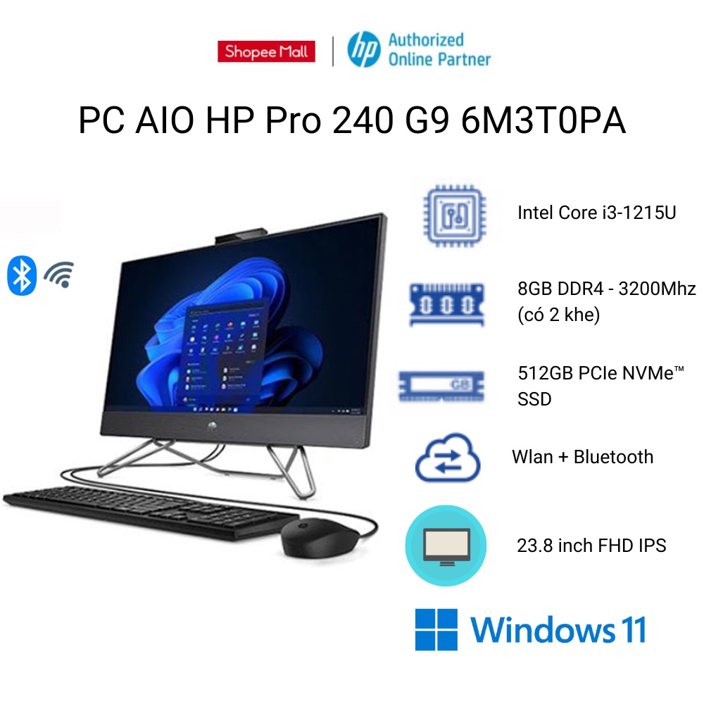 [Mã ELHP2TR5 giảm 12% đơn 18TR] Máy tính All in one HP Pro 240 G9 6M3T0PA (Core i3-1215U)