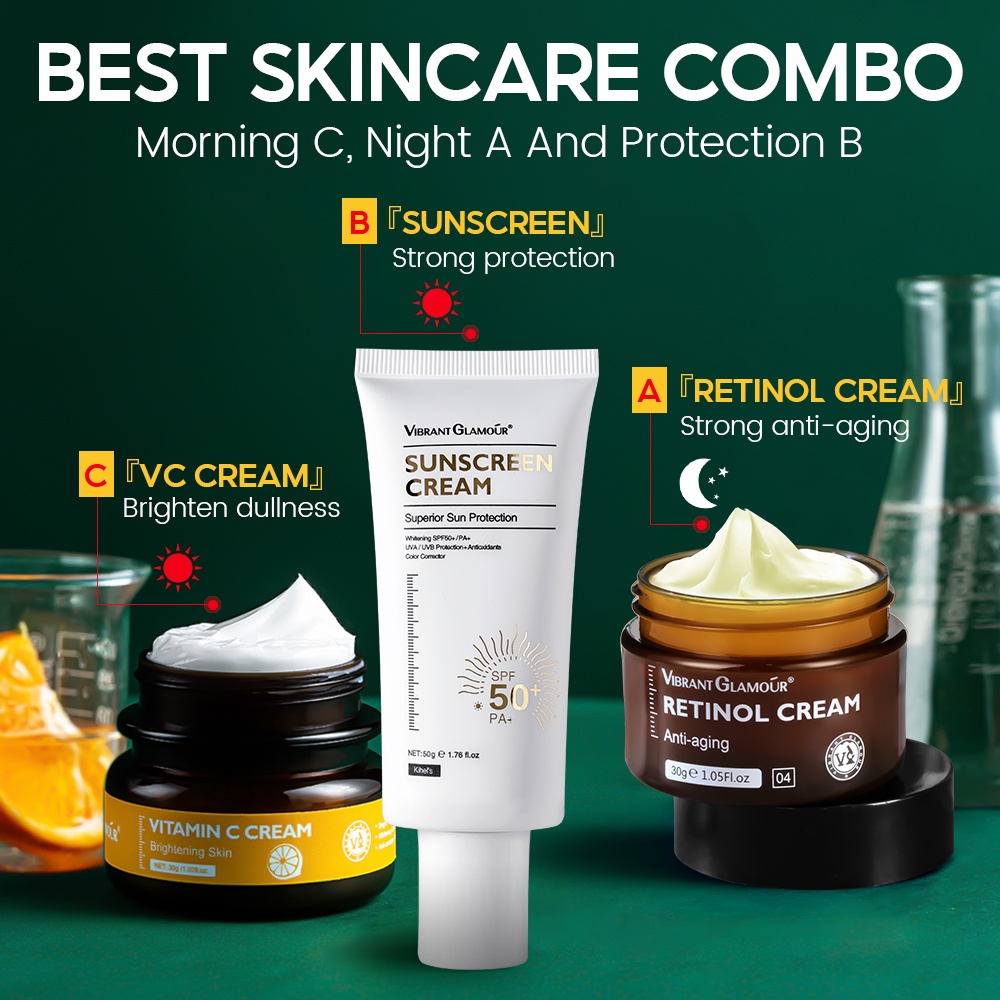 Ảnh Bộ Dưỡng trắng + Chống lão hóa + Chống nắng VIBRANT GLAMOUR Bảo vệ và Phục hồi da Sáng tối 3PCS 1