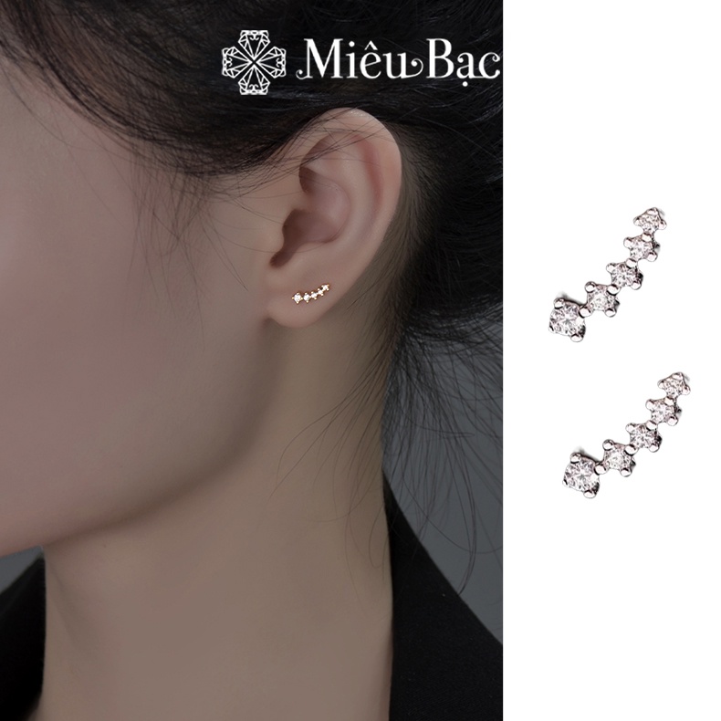 Bông tai bạc nữ Miêu Bạc sao băng đính đá dễ thương chất liệu bạc S925 phụ kiện trang sức B400271