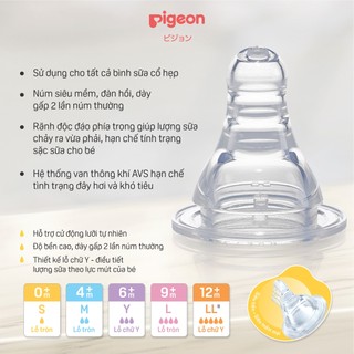 Núm ti Pigeon cổ hẹp siêu mềm chống đầy hơi sặc sữa cho bình sữa chính hãng núm ty cho bé - size LL