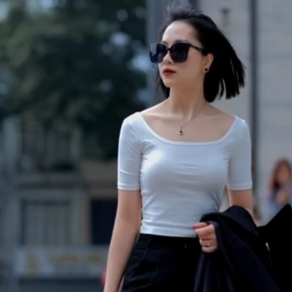 Áo croptop cộc tay 4LOVA cổ vuông vải thun ôm body crotop Nữ cotton co giãn tốt EVA113