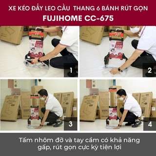 Xe kéo đẩy leo cầu thang 6 bánh rút gọn FUJIHOME CC-675 tải trọng 70kg - Hàng nhập khẩu chính hãng