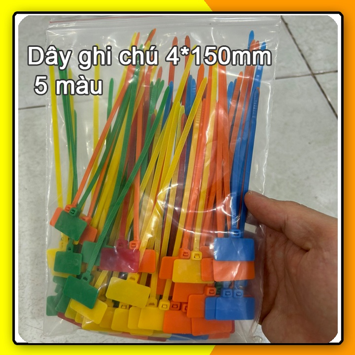 Dây rút nhựa có bảng ghi chú 4*150mm, 6 màu, túi 100 sợi, đánh dấu cáp ...
