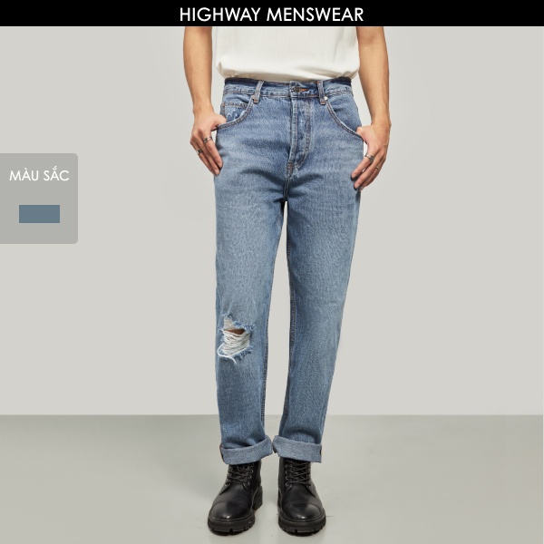 Quần jeans loose nam dáng xuông Highway (Menswear) Iggy Xanh Rách