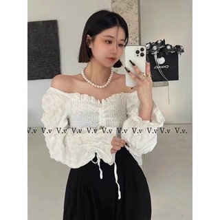 Áo trễ vai rút ngực tay bồng chun ngực xinh xỉu
