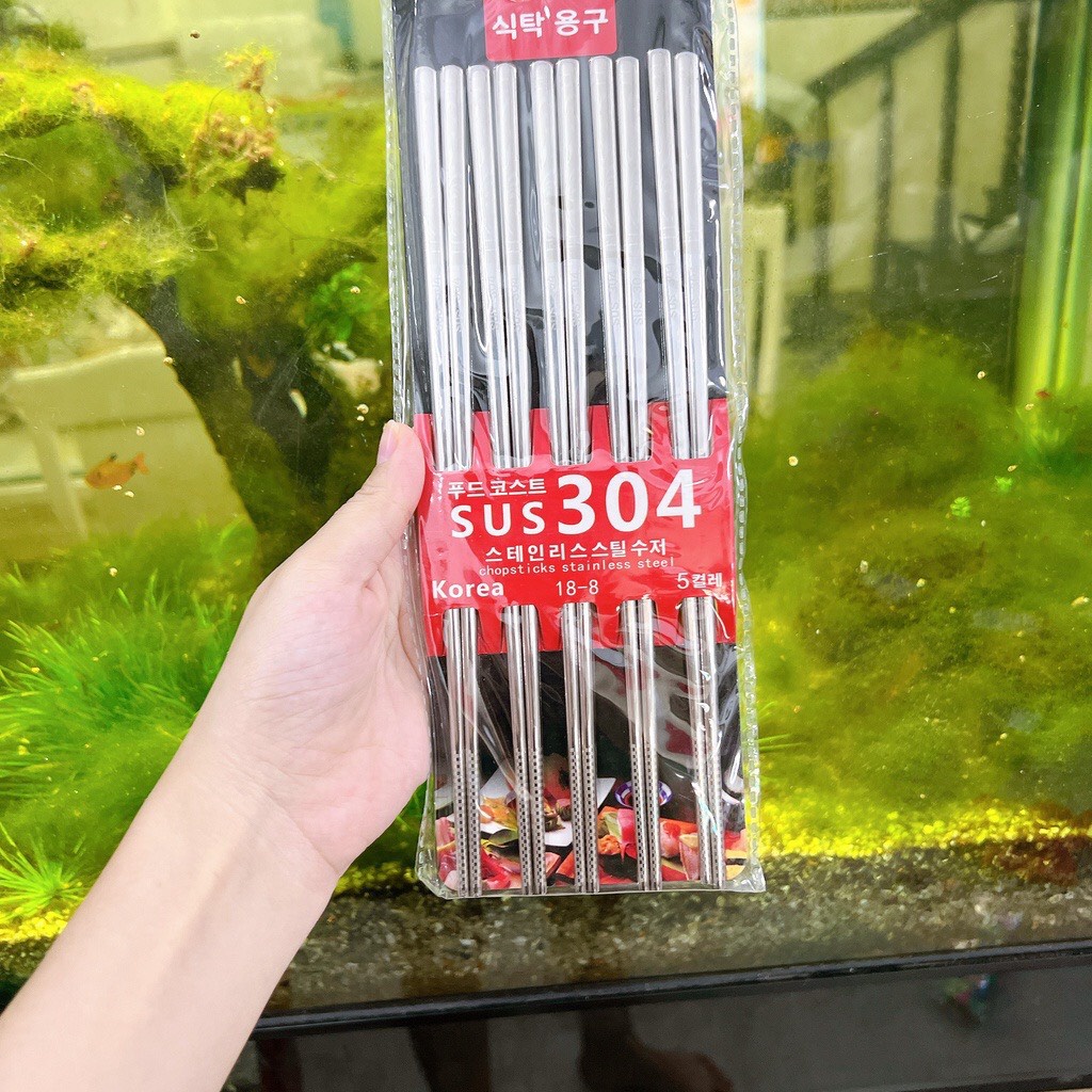 Bộ 5 đôi đũa inox Chống Trượt 304 Hàn Quốc ( cao cấp)