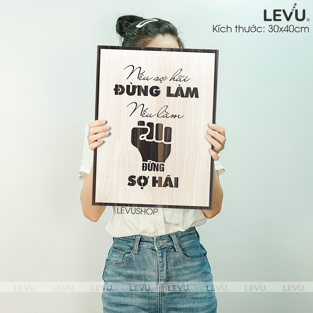 Tranh Slogan nội dung tạo động lực làm việc bằng Gỗ LEVU020
