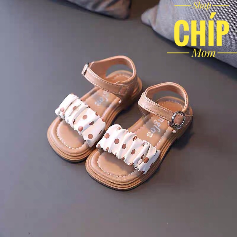 sandal bé gái dép quai hậu cho bé đi học đi chơi nhún bèo chấm bi điệu đà công chúa đế chống trượt QCCC có hộp M218