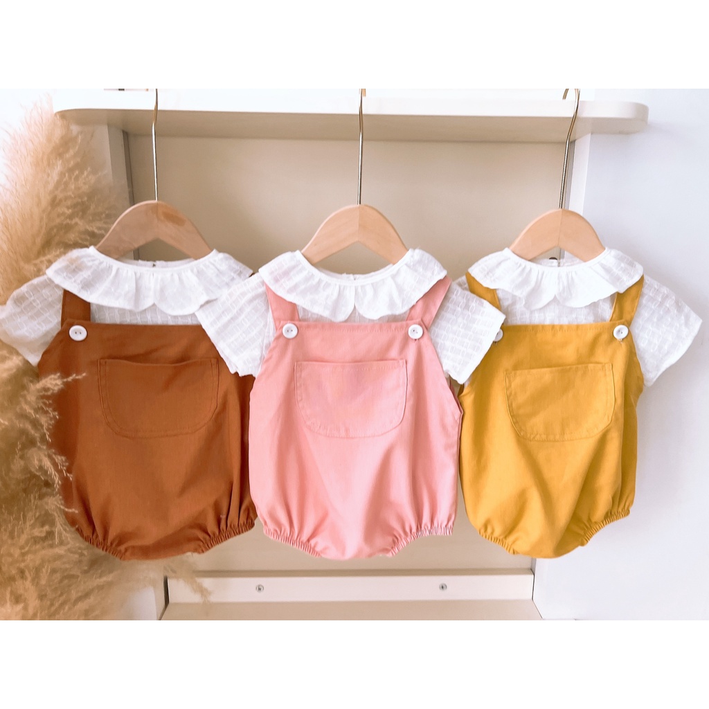 Body yếm cho bé gái kèm áo trắng cổ sen size 5-10kg Tiệm Nhà Bơ