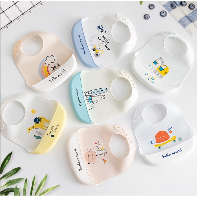 Yếm Ăn Dặm Cho Bé Silicone Có Máng, Yếm Ăn Dặm Silicon Có Máng Siêu Nhẹ Hình Mèo Đáng Yêu Cho Bé