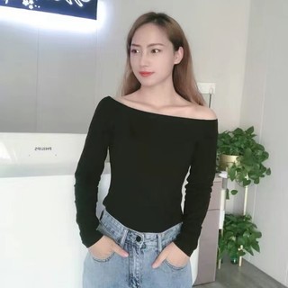 ÁO TRỄ VAI TAY DÀI CROPTOP MẶC 4 MÙA CHẤT THUN TĂM TÔN DÁNG HÀN QUỐC BABYDOLL HỞ VAI TRẮNG, ĐEN- A0001